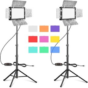 EMART LED Photography Lighting, Studio Lights with 53inch Adjustable Tripod Stand and 9 Color Filters, 4 PCS Baffles, Lighting for Video Recording, Game Streaming, YouTube-2 Packs in Kuwait