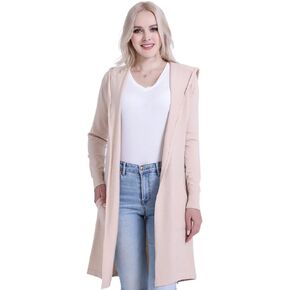 SMILING PINKER Women Long Hooded Cardigan Casual Light Weight Open Front Sweater with Pockets