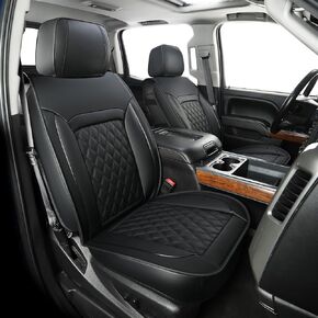 LUCKYMAN CLUB Silverado Faux Leather Seat Covers, Fit for 2014-2018 Chevy Silverado GMC Sierra 1500 and 2020-2024 2500HD 3500HD Crew Cab (Full Set, Black)
