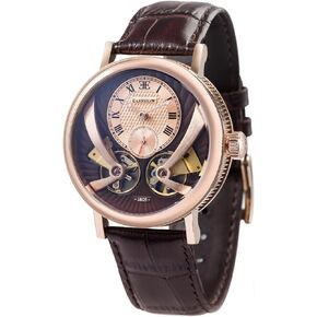 Thomas Earnshaw Mens 43mm Beaufort Anatolia Double Barrel Automatic Watch with Open Heart Dial and Genuine Leather Strap ES-8059
