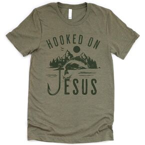Love in Faith | Hooked on Jesus | Christian T-Shirts for Men | Faith-Based Apparel | Christian Gifts- Father's Day