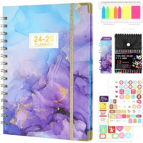 GNILLKO 2024-2025 Monthly Planner, Daily Planner 2024-2025 with Tabs, July 2024- June 2025 Weekly/Monthly Planner, 2024-2025 Planner with Color Pen, Sticky Notes, Stickers, 8.5" x 6.2"- Purple Marble
