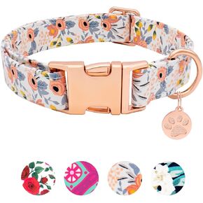 Soft Cotton Dog Collar, Adjustable Dog Collar with Metal Buckle, Red Rose with Pendant Girl Boy Dog Collars Gift for Small Medium Large Dogs (Small)