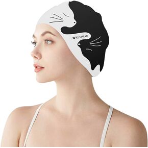 Swim Cap for Men Silicone Swimming Cap Women Adult Large Swim Cap Waterproof Mens Swim Cap Bathing Cap Swimming Hat, black