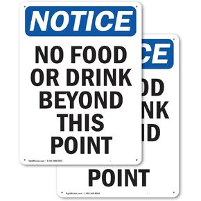 (2 Pack) No Food Or Drink Beyond This Point OSHA Notice Sign 10 Inch X 14 Inch Plastic Sign, Weather Resistant, UV Protected for Workplace, Business, and Construction Site, Made in the USA