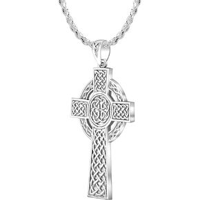 And Gems Men's 925 Sterling Silver High Polished Irish Celtic Knot Cross Religious Pendant Necklace, 18" to 24"