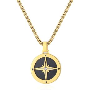 GAVU Men's Viking Surfer Jewelry, Stainless Steel Compass Pendant, Gold Necklace for Men