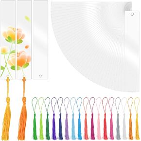 Rcybeo 80 Pack Blank Bookmarks Kits, Clear Acrylic Craft Bookmarks with Colorful Tassel, DIY Bookmark Bulk for Women Gift, Making Dried Flower Resin Bookmarks and Present Tags, 1 x 5.5 Inch