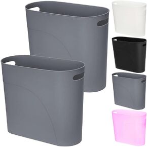 3.2 Gallon Slim Waste Basket, Black, 2 Pack, Plastic Small Trash Can with Handles, 12L Capacity