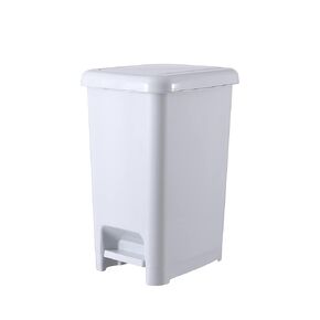 Superio Slim Trash Can with Foot Pedal – 4 Gallon Step-On Trash Can, Small Plastic Garbage Can with Lid, Trash Can for Bathroom, Bedroom, RV, Kitchen, Office, Patio, or Dorm – White Smoke