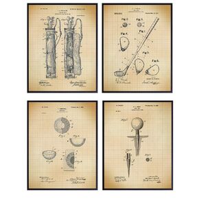 Golf Patent Wall Art Print Set - Stylish Vintage Retro Home Decor for Office, Den, Bedroom, Man Cave, Living Room - Perfect Gift for Golfers- (Set of Four) 8x10 Photos - Unframed