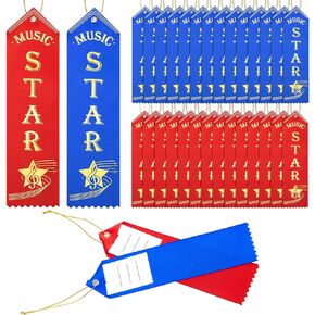 Music Star Ribbons Award Ribbons Prize Ribbons Achievement Ribbon with Event Card and Rope for Kids Competition, Concert, Contests, School, Office Team (50)