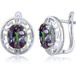 Gem Stone King 925 Sterling Silver Green Mystic Quartz Greek Key Earrings For Women (5.40 Cttw, Gemstone Birthstone, Oval 10X8MM)