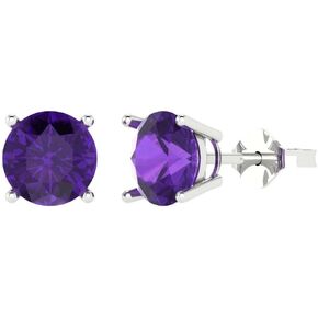 4.0 ct Round Cut VVS1 Conflict Free Solitaire Natural Purple Amethyst Designer Stud Earrings Solid 14k White Gold Push Back