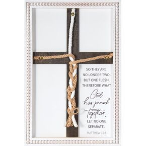Matthew 19:6 What God Has Joined - Cord of Three Strands Wedding Signs, 15 X 10" White Cross Braid Handfasting Cord for Wedding Unity Ceremony Ideas, Religious Christian Wedding Gift for Couple