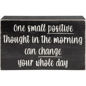 Positive Thought Home Office Desk Wooden Box Sign Decor - Inspirational Shelf Wall Decoration Accessories for Women, Black
