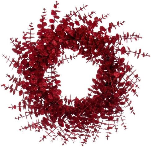 Vickerman 24" Burgundy Artificial Eucalyptus Glitter Wreath - Festive Glitter Wreath - Unique and Fun Design - for Mantle, Door, or Fireplace - Christmas Wreath in Saudi Arabia
