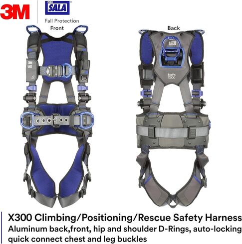 3M 1113704 DBI-SALA ExoFit X300 Climbing/Positioning/Rescue Safety Harness Fall Protection, OSHA, ANSI, Back, Hip, Front, and Shoulder D-Rings, Auto-Locking Quick Connect Leg and Chest Buckles, Small in Saudi Arabia