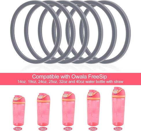 6 Pack Water Bottle Gasket Replacement for Owala FreeSip, Silicone Lid Seal O Ring Sealing Gaskets Replacement Parts Accessories Compatible with Owala Stainless Steel Cup (Grey) in Saudi Arabia