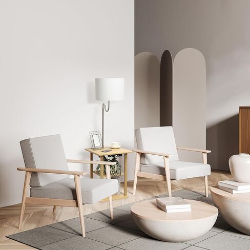 Simple Designs LF2016-BLK 57" Modern 2 Tier End Table Floor Lamp Combination with 2 x USB Charging Ports & Power Outlet with White Drum Fabric Shade for Bedroom, Living Room, Office, Black in Kuwait