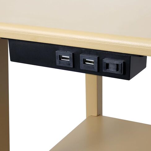 Simple Designs LF2016-BLK 57" Modern 2 Tier End Table Floor Lamp Combination with 2 x USB Charging Ports & Power Outlet with White Drum Fabric Shade for Bedroom, Living Room, Office, Black in Kuwait