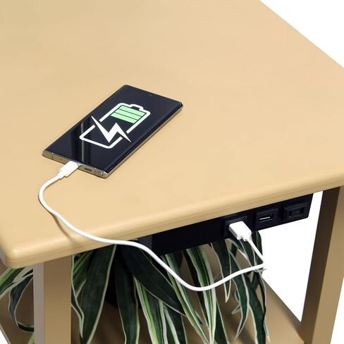 Simple Designs LF2016-BLK 57" Modern 2 Tier End Table Floor Lamp Combination with 2 x USB Charging Ports & Power Outlet with White Drum Fabric Shade for Bedroom, Living Room, Office, Black in Kuwait