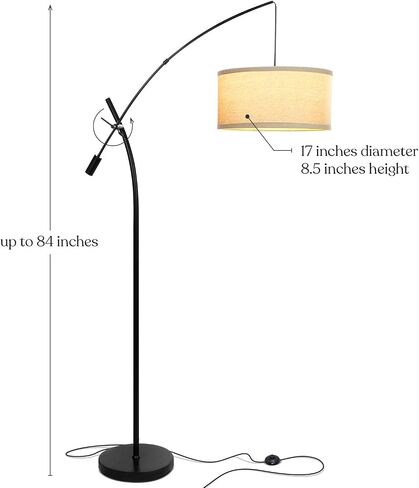 Brightech Grayson LED Floor Lamp, Modern Arc Lamp for Office & Living Room, Tall Lamp with Adjustable Arm, Standing Lamp in Industrial Style for Bedroom Reading - Black in Kuwait