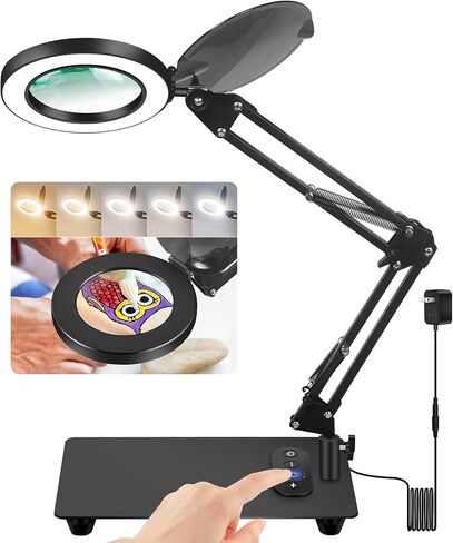 Magnifying Glass with Light with Base Controler, 5 Color Modes Stepless Dimmable LED Lighted Desk Lamp,Magnifying Glass with Light and Stand, Hands-Free Desk Magnifier Light for Craft Hobby Painting in Kuwait