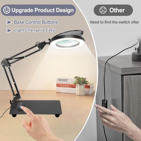 Magnifying Glass with Light with Base Controler, 5 Color Modes Stepless Dimmable LED Lighted Desk Lamp,Magnifying Glass with Light and Stand, Hands-Free Desk Magnifier Light for Craft Hobby Painting in Kuwait