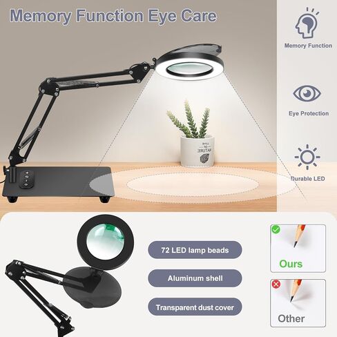Magnifying Glass with Light with Base Controler, 5 Color Modes Stepless Dimmable LED Lighted Desk Lamp,Magnifying Glass with Light and Stand, Hands-Free Desk Magnifier Light for Craft Hobby Painting in Kuwait