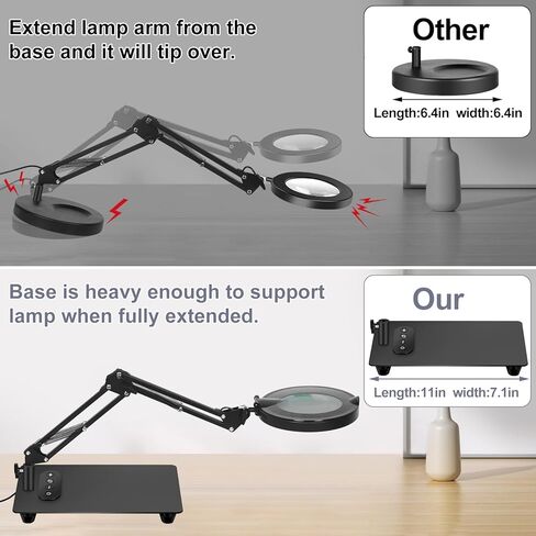 Magnifying Glass with Light with Base Controler, 5 Color Modes Stepless Dimmable LED Lighted Desk Lamp,Magnifying Glass with Light and Stand, Hands-Free Desk Magnifier Light for Craft Hobby Painting in Kuwait