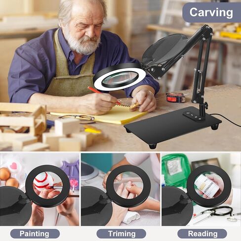 Magnifying Glass with Light with Base Controler, 5 Color Modes Stepless Dimmable LED Lighted Desk Lamp,Magnifying Glass with Light and Stand, Hands-Free Desk Magnifier Light for Craft Hobby Painting in Kuwait