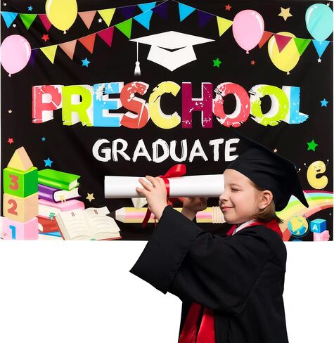 لافتة خلفية للتخرج في مرحلة ما قبل المدرسة مقاس 7 × 5 أقدام، ديكورات التخرج لمرحلة ما قبل المدرسة 2024، دعائم كشك تصوير خلفية للتصوير الفوتوغرافي لمرحلة ما قبل الروضة للأطفال (PreK D1) in Kuwait