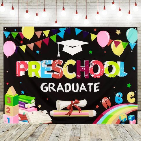 لافتة خلفية للتخرج في مرحلة ما قبل المدرسة مقاس 7 × 5 أقدام، ديكورات التخرج لمرحلة ما قبل المدرسة 2024، دعائم كشك تصوير خلفية للتصوير الفوتوغرافي لمرحلة ما قبل الروضة للأطفال (PreK D1) in Kuwait