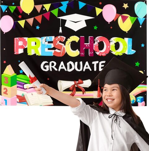 لافتة خلفية للتخرج في مرحلة ما قبل المدرسة مقاس 7 × 5 أقدام، ديكورات التخرج لمرحلة ما قبل المدرسة 2024، دعائم كشك تصوير خلفية للتصوير الفوتوغرافي لمرحلة ما قبل الروضة للأطفال (PreK D1) in Kuwait