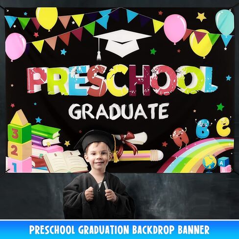 لافتة خلفية للتخرج في مرحلة ما قبل المدرسة مقاس 7 × 5 أقدام، ديكورات التخرج لمرحلة ما قبل المدرسة 2024، دعائم كشك تصوير خلفية للتصوير الفوتوغرافي لمرحلة ما قبل الروضة للأطفال (PreK D1) in Kuwait