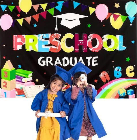 لافتة خلفية للتخرج في مرحلة ما قبل المدرسة مقاس 7 × 5 أقدام، ديكورات التخرج لمرحلة ما قبل المدرسة 2024، دعائم كشك تصوير خلفية للتصوير الفوتوغرافي لمرحلة ما قبل الروضة للأطفال (PreK D1) in Kuwait