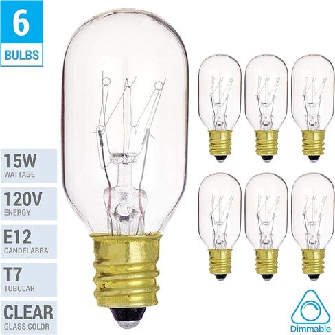 KOR (عبوة من 6) 15T7/C - مصباح الملح المتوهج الشفاف 15 وات ومصباح الأجهزة - لمبة الإضاءة T7 - ​​مع قاعدة الشمعدانات E12 - 15T7 in Kuwait