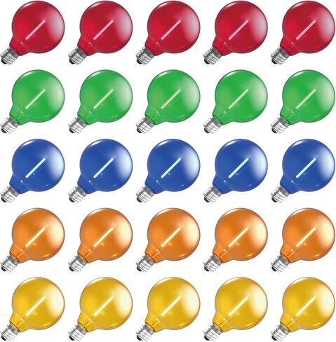 Multicolor G40 Replacement Light Bulbs for Christmas Lights, E12/C7 Candelabra Base,1 Watt Shatterproof LED Globe Light Bulbs, Multi-Color: Red/Green/Blue/Orange/Yellow in Saudi Arabia