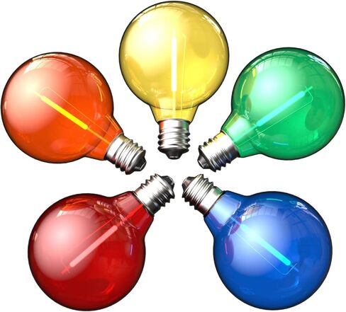 Multicolor G40 Replacement Light Bulbs for Christmas Lights, E12/C7 Candelabra Base,1 Watt Shatterproof LED Globe Light Bulbs, Multi-Color: Red/Green/Blue/Orange/Yellow in Saudi Arabia