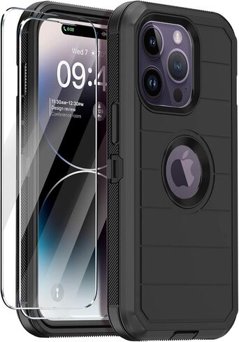 حافظة Annymall لهاتف iPhone 14 Pro Max مع واقي شاشة، هيكل كامل مقاوم للصدمات وحماية من السقوط ومقاوم للغبار وشديد التحمل من 3 طبقات غطاء متين عسكري لهاتف Apple iPhone 14 Pro Max 6.7 بوصة (أسود) in Kuwait