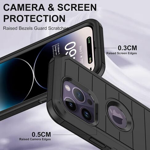 حافظة Annymall لهاتف iPhone 14 Pro Max مع واقي شاشة، هيكل كامل مقاوم للصدمات وحماية من السقوط ومقاوم للغبار وشديد التحمل من 3 طبقات غطاء متين عسكري لهاتف Apple iPhone 14 Pro Max 6.7 بوصة (أسود) in Kuwait
