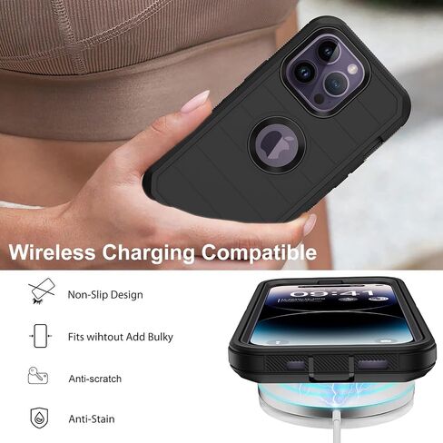 حافظة Annymall لهاتف iPhone 14 Pro Max مع واقي شاشة، هيكل كامل مقاوم للصدمات وحماية من السقوط ومقاوم للغبار وشديد التحمل من 3 طبقات غطاء متين عسكري لهاتف Apple iPhone 14 Pro Max 6.7 بوصة (أسود) in Kuwait