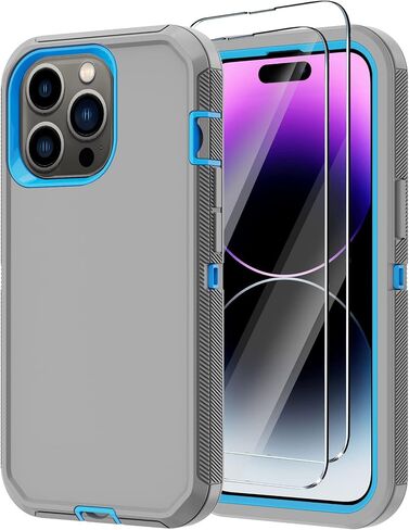 حافظة Annymall لهاتف iPhone 14 Pro Max مع واقي شاشة، هيكل كامل مقاوم للصدمات وحماية من السقوط ومقاوم للغبار وشديد التحمل من 3 طبقات غطاء متين عسكري لهاتف Apple iPhone 14 Pro Max 6.7 بوصة (أسود) in Kuwait
