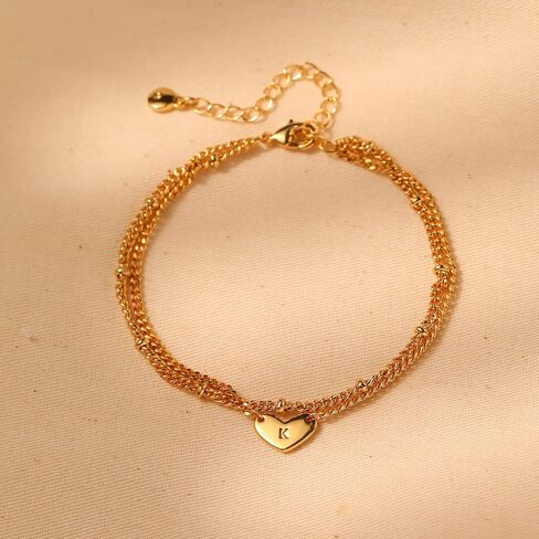 Gold Bracelets for Women Girls, 18K Gold Plated Cute Layered Bracelets for Women Teen Girls Link Bracelets Initial Heart Bracelet for Women Girls Kids Jewelry in Saudi Arabia