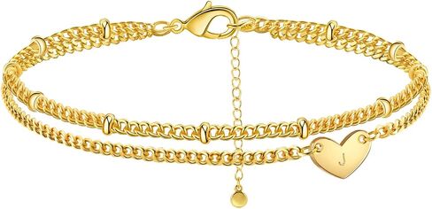 Gold Bracelets for Women Girls, 18K Gold Plated Cute Layered Bracelets for Women Teen Girls Link Bracelets Initial Heart Bracelet for Women Girls Kids Jewelry in Saudi Arabia