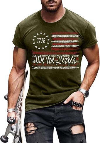 1776 We The People Shirt Mens 4th of July Shirts American Flag Patriotic Short Sleeve T-Shirt in Saudi Arabia