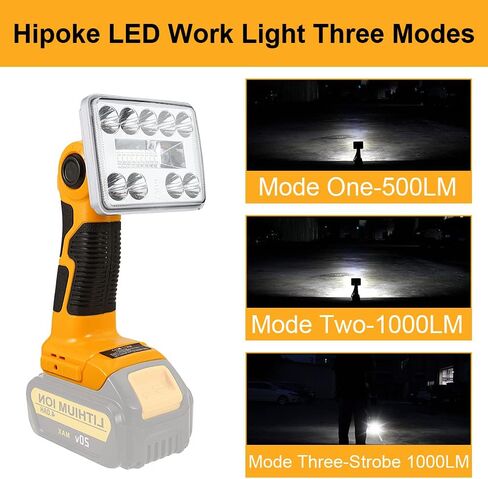 Hipoke 18W Dewalt Light Powered by Dewalt 20V Max Lithium-ion Batteries, 2000LM Flashlight Spotlight with USB Port, LED Work Light 110 Degree Pivoting Head Zinc Alloy… in Saudi Arabia