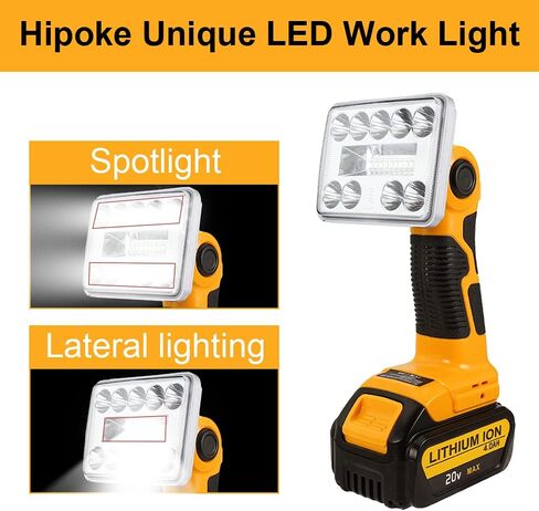 Hipoke 18W Dewalt Light Powered by Dewalt 20V Max Lithium-ion Batteries, 2000LM Flashlight Spotlight with USB Port, LED Work Light 110 Degree Pivoting Head Zinc Alloy… in Saudi Arabia