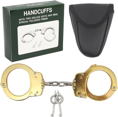 Double Lock Handcuffs, Adjustable Heavy Duty Steel Wrist Cuffs with 2 Keys & Handcuffs Holster in Police Edition Professional Grade - Gold Plating in Saudi Arabia